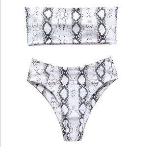 Snake print mid to high rise bikini two piece